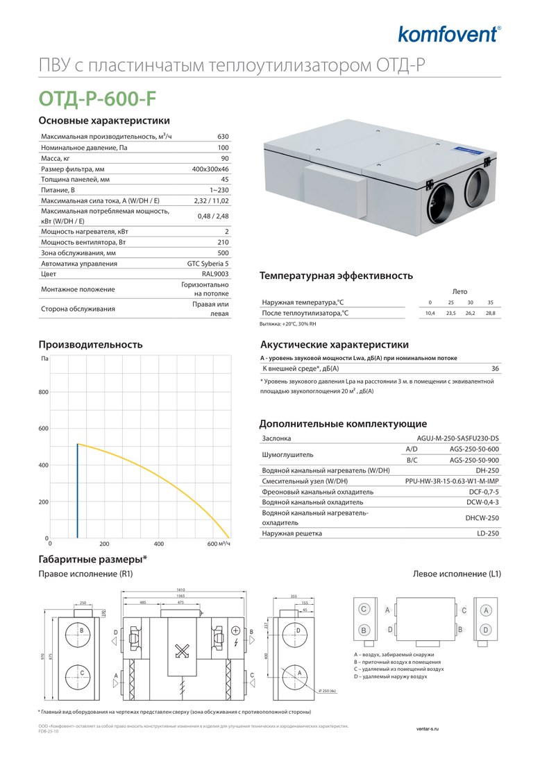 Приточно-вытяжная установка Komfovent ОТД-P-600-F-W/DH (фильтры F7/M5)