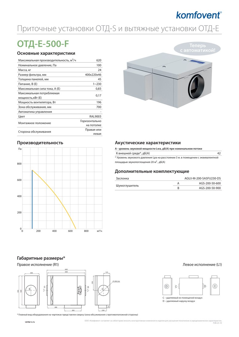 Вытяжная установка Komfovent ОТД-E-500-F-GTC (фильтры F7/M5, с автоматикой GTC)